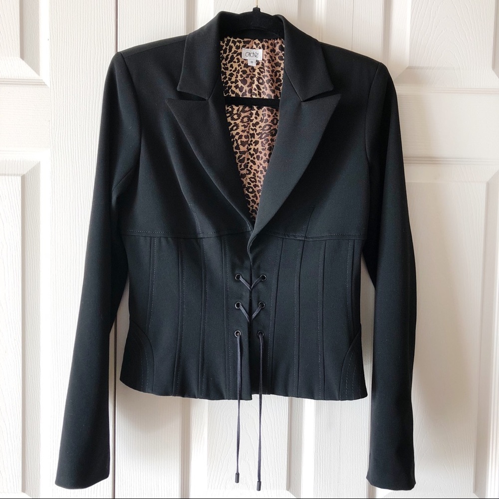 Cache Corset Style Blazer With Animal Print Lining
